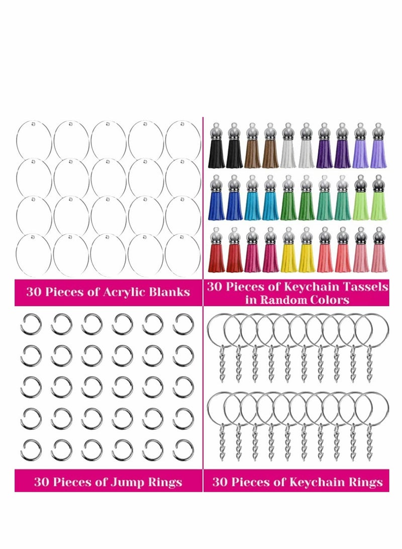 120Pcs Key Ring Acrylic Blanks Keychain Tassels Set - Image 5